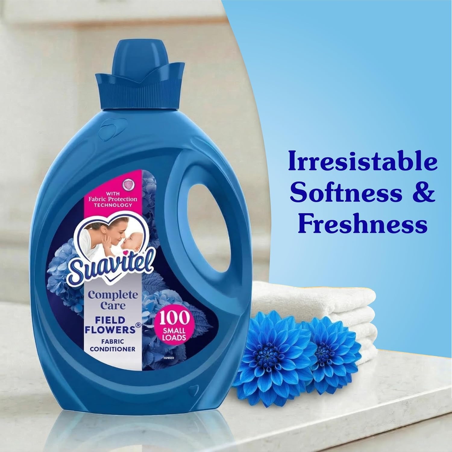imageSuavitel Complete Liquid Fabric Softener Fabric Conditioner HE Compatible 100 Small Loads Field Flowers Scent 100 fl oz BottleField Flowers Complete