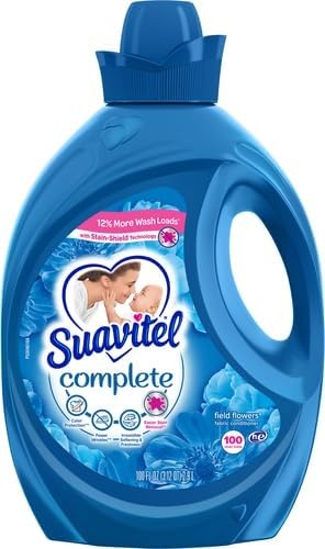 imageSuavitel Complete Liquid Fabric Softener Fabric Conditioner HE Compatible 100 Small Loads Field Flowers Scent 100 fl oz BottleField Flowers Complete