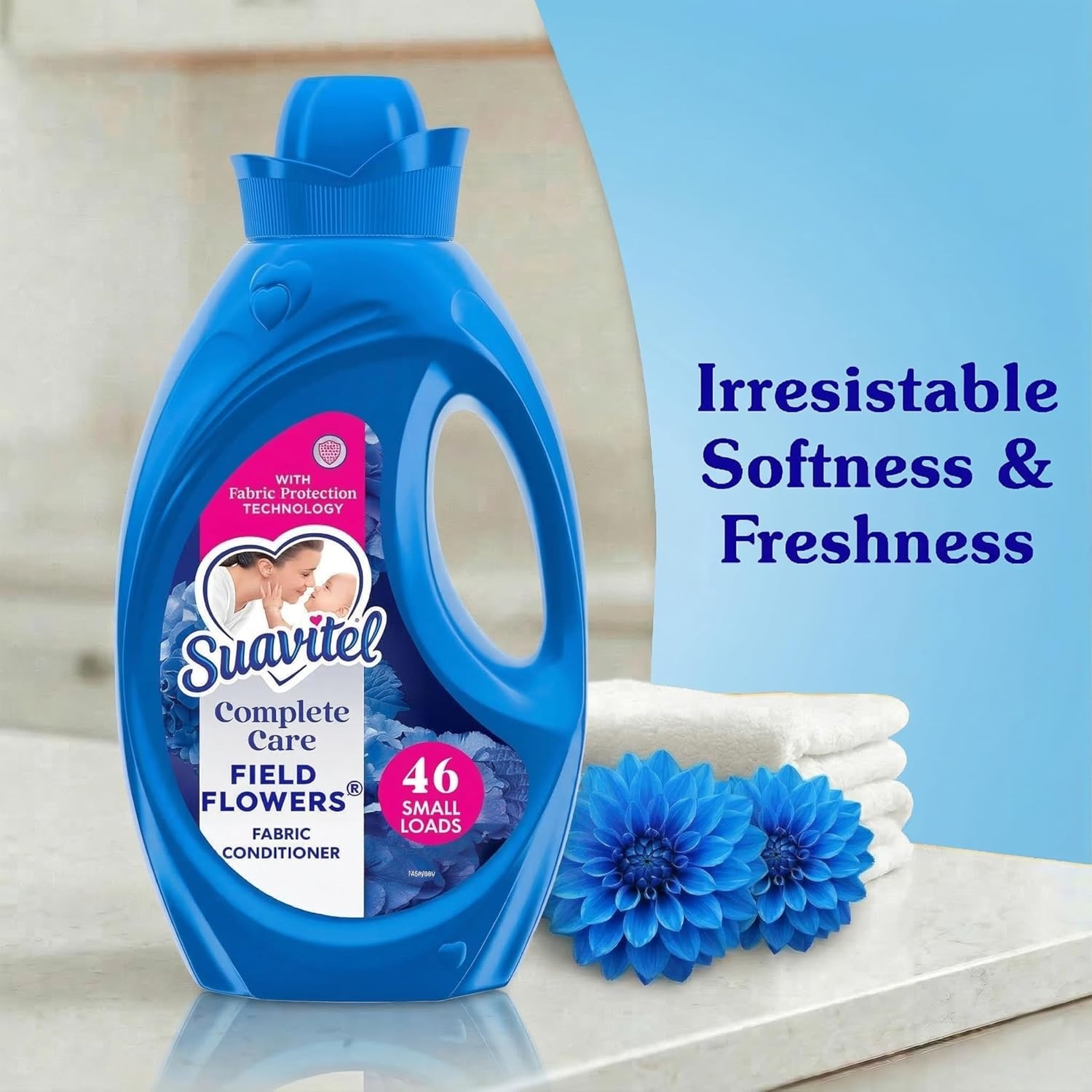 imageSuavitel Complete Liquid Fabric Softener Fabric Conditioner HE Compatible 100 Small Loads Field Flowers Scent 100 fl oz BottleField Flowers Complete
