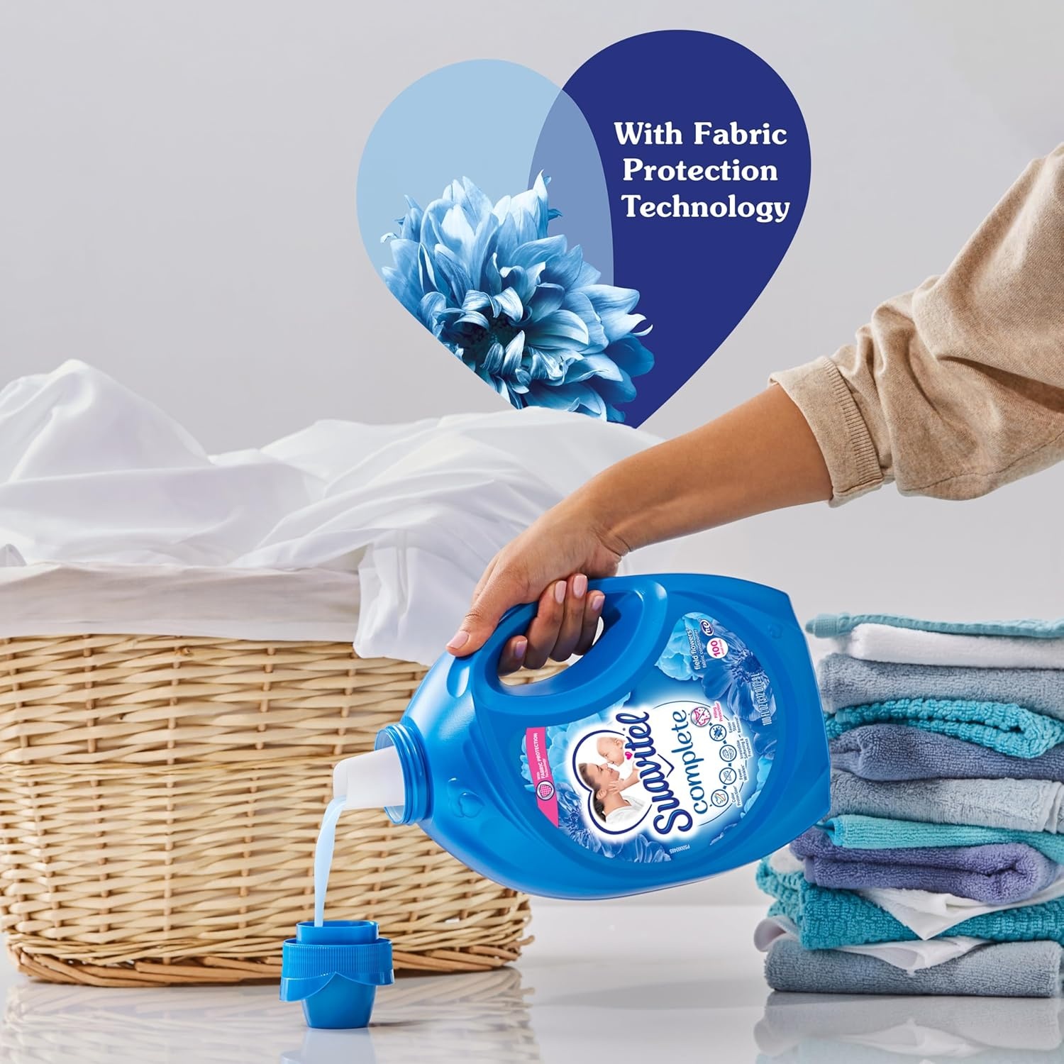 imageSuavitel Complete Liquid Fabric Softener Fabric Conditioner HE Compatible 100 Small Loads Field Flowers Scent 100 fl oz BottleField Flowers Complete