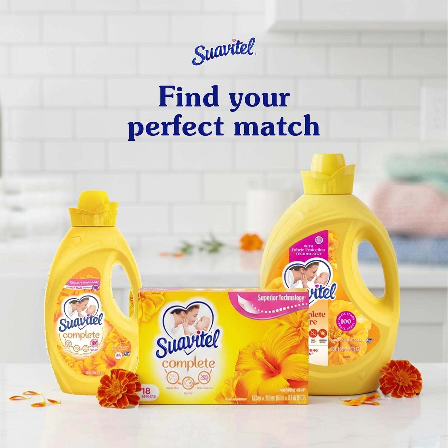 imageSuavitel Complete Liquid Fabric Softener Fabric Conditioner HE Compatible 100 Small Loads Field Flowers Scent 100 fl oz BottleMorning Sun Complete