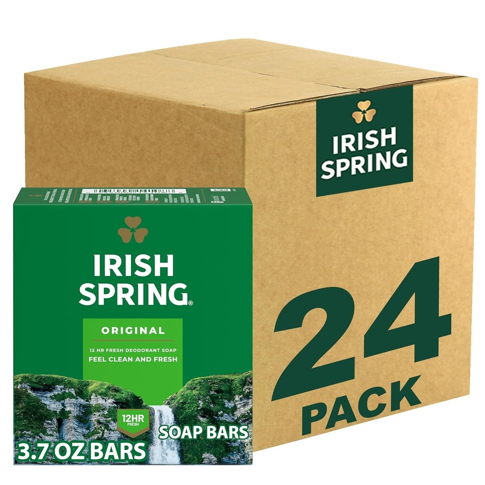 imageIrish Spring Bar Soap for Men Original Clean Smell Fresh and Clean for 12 Hours Men Soap Bars for Washing Hands and Body Mild for Skin Recyclable Carton 37 Ounce 3 Count Pack of 8Original