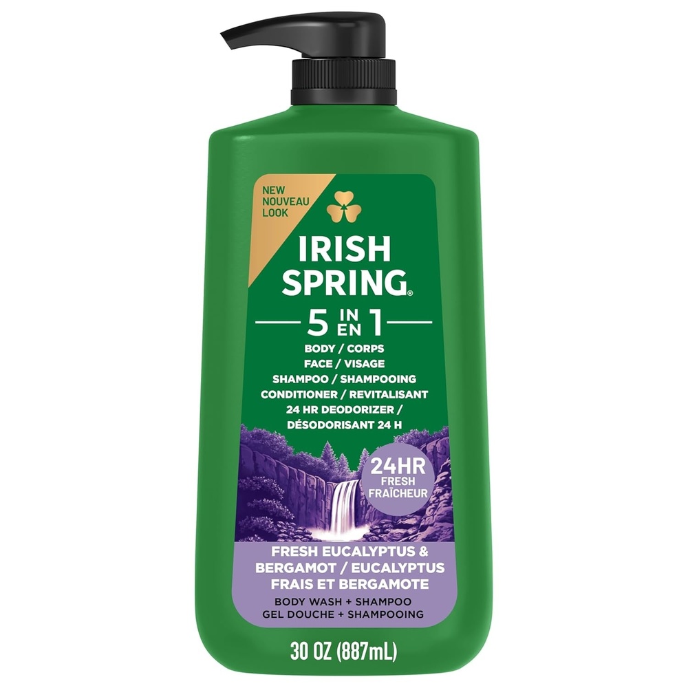 imageIrish Spring Mens Body Wash Moisture Blast Body Wash for Men Feel Fresh All Day 30 Oz Pump Bottle5 in 1