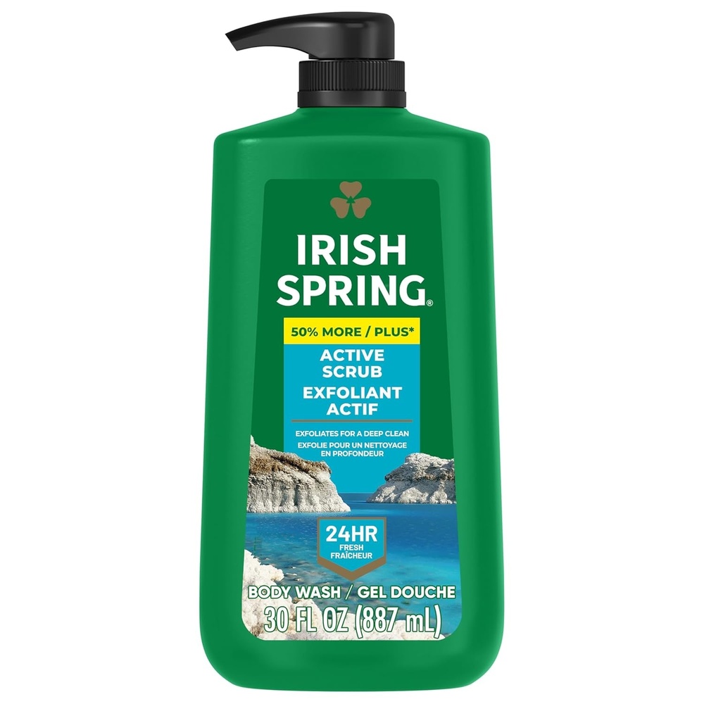imageIrish Spring Mens Body Wash Moisture Blast Body Wash for Men Feel Fresh All Day 30 Oz Pump BottleActive Scrub