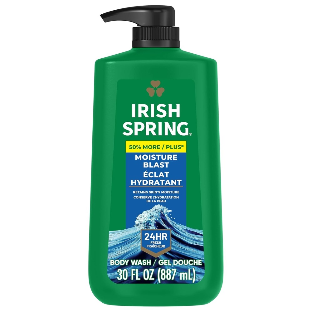 imageIrish Spring Mens Body Wash Moisture Blast Body Wash for Men Feel Fresh All Day 30 Oz Pump BottleMoisture Blast