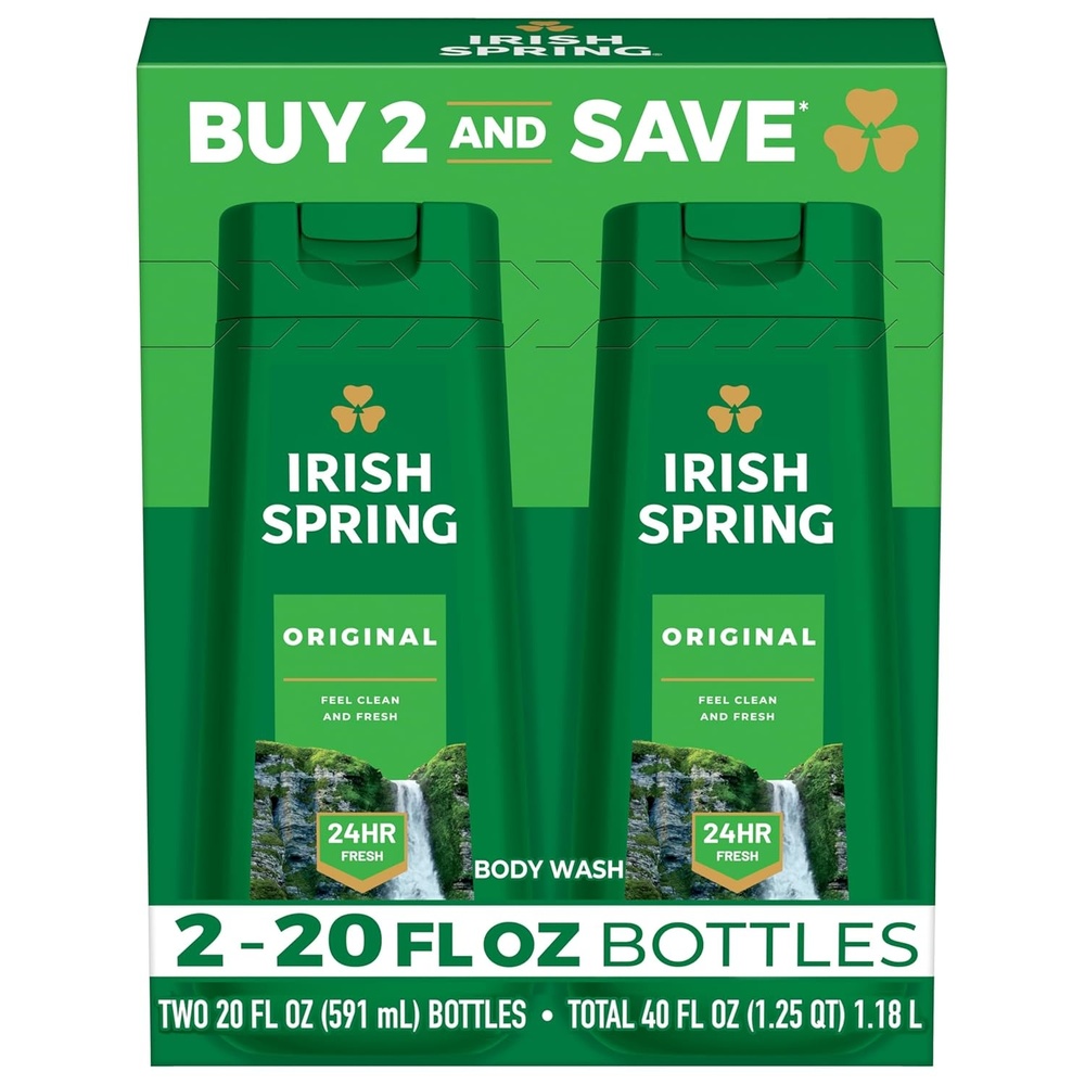 imageIrish Spring Original Moisturizing Body Wash for Men 24Hour Fresh Face and Body Wash Mens Body Wash Biodegradable Ingredients Paraben Free Cool Fresh Scent 20 fl oz Bottle 2 PackOriginal Clean