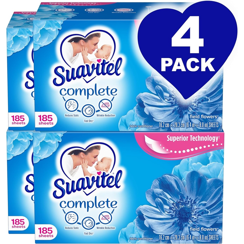 imageSuavitel Complete Fabric Softener Dryer Sheets Field Flowers 185 ct 4 pack1 Count Pack of 4