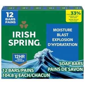 Irish Spring Bar Soap for Men, Original Clean, Smell Fresh and Clean for 12 Hours, Men Soap Bars for Washing Hands and Body, Mild for Skin, Recyclable Carton, 3.7 Ounce – 3 Count (Pack of 8)(Moisture Blast)