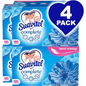 Suavitel Complete Fabric Softener Dryer Sheets, Field Flowers, 185 ct, 4 pack(1 Count (Pack of 4))